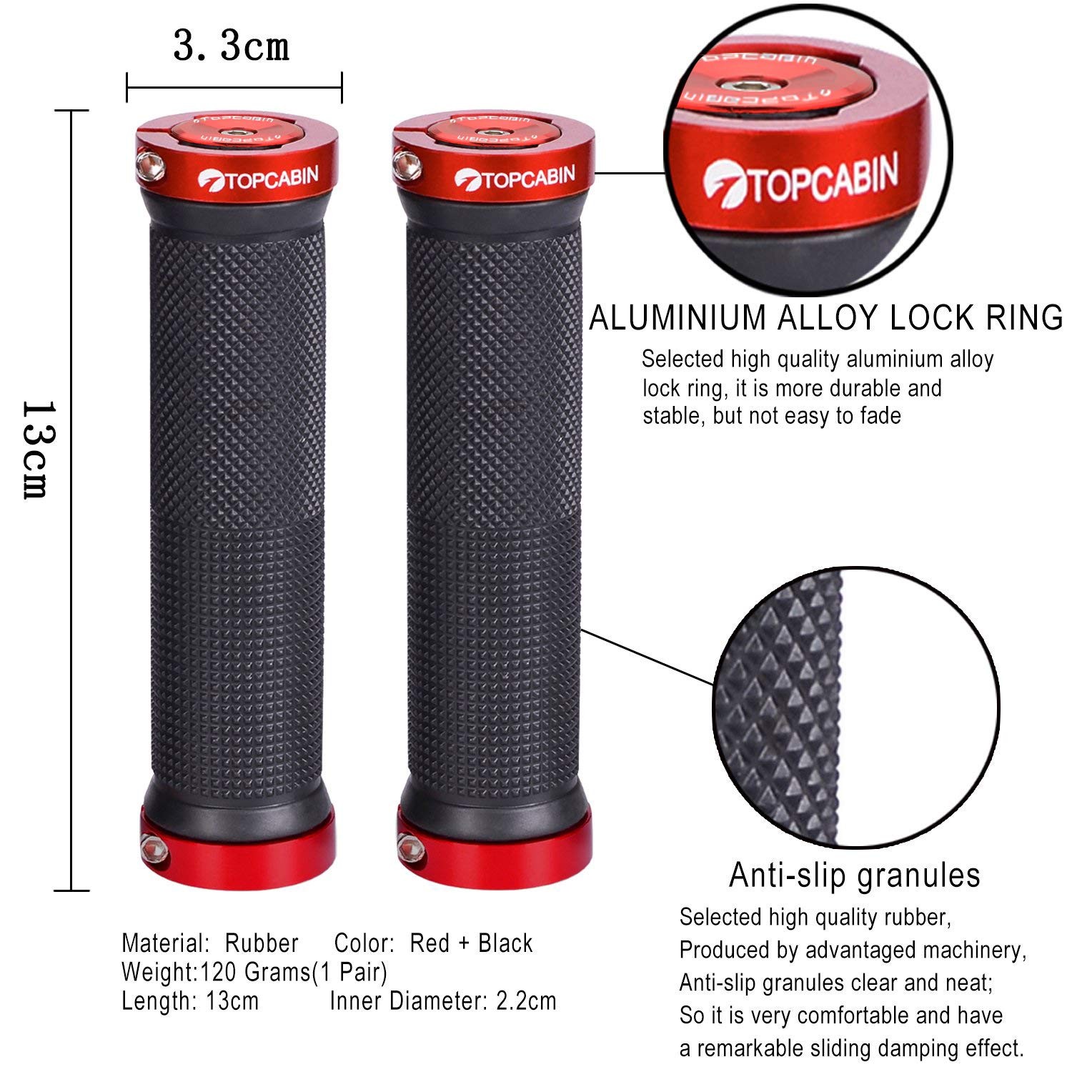 Bicycle Handlebar Grips Rubber Aluminium Alloy 130mm for Mountain Bike