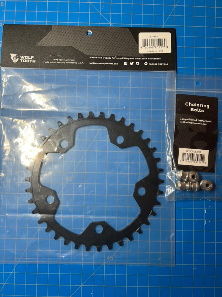 Wolf Tooth 1x Chainring 110 BCD 38t 5-Bolt Drop-Stop B 10/11/12-Speed with Bolts