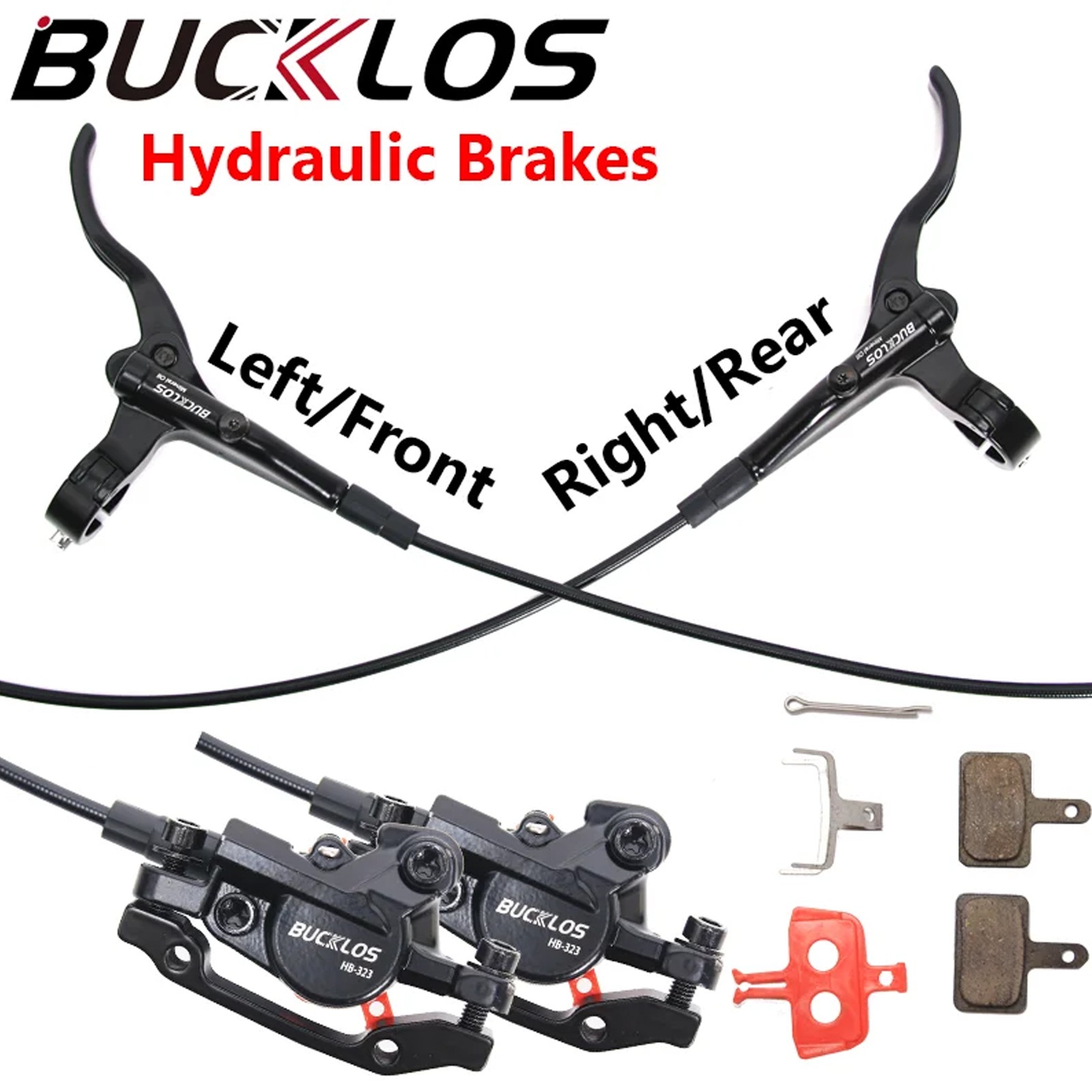 Pair MTB Hydraulic Disc Brake Set Left Front & Right Rear Dual Piston Bike Brake