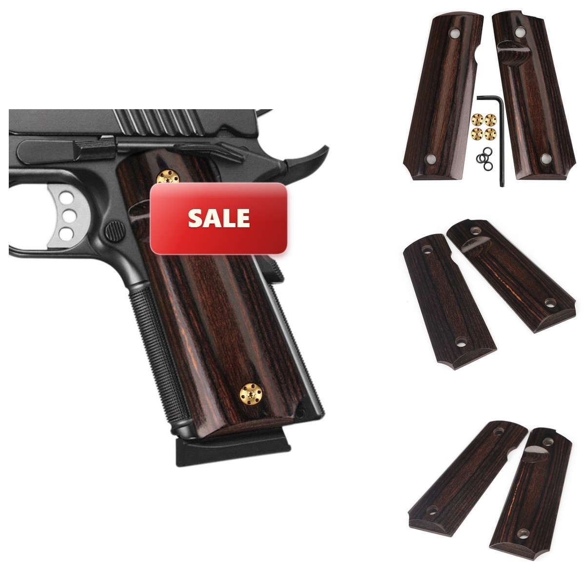 Cool Hand 1911 Full Size High Polished Dymond Wood Grips Mahogany H1-S-M
