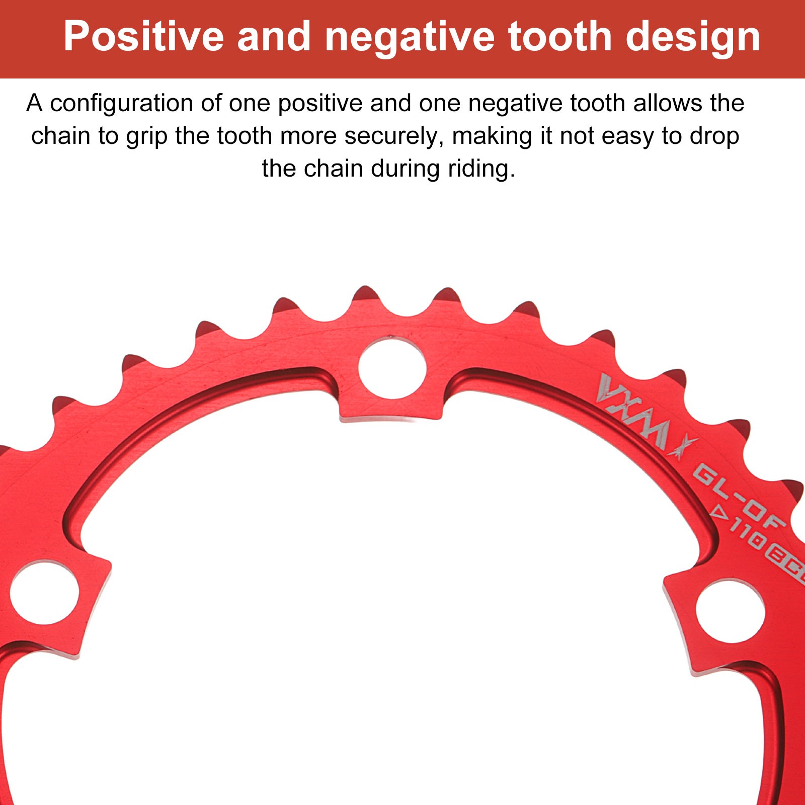 110BCD Bike Chainring, 35T 152mm Dia Round Aluminum Narrow Wide Tooth Red