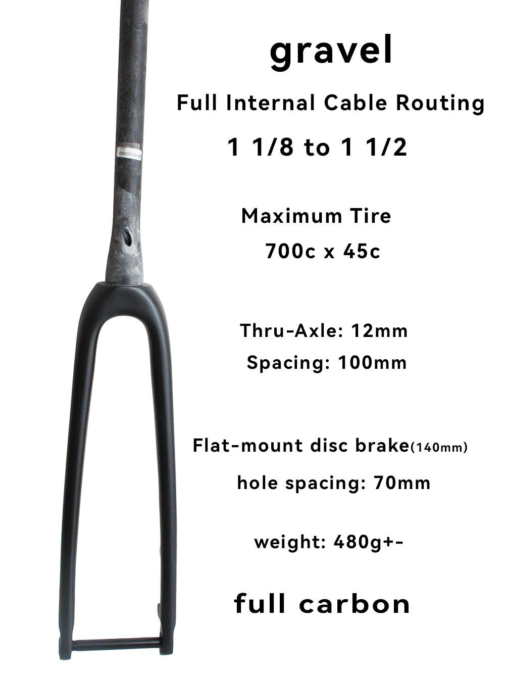carbon 1 1/8 to 1 1/2 tapered gravel road bike Full Internal Cable Routing fork
