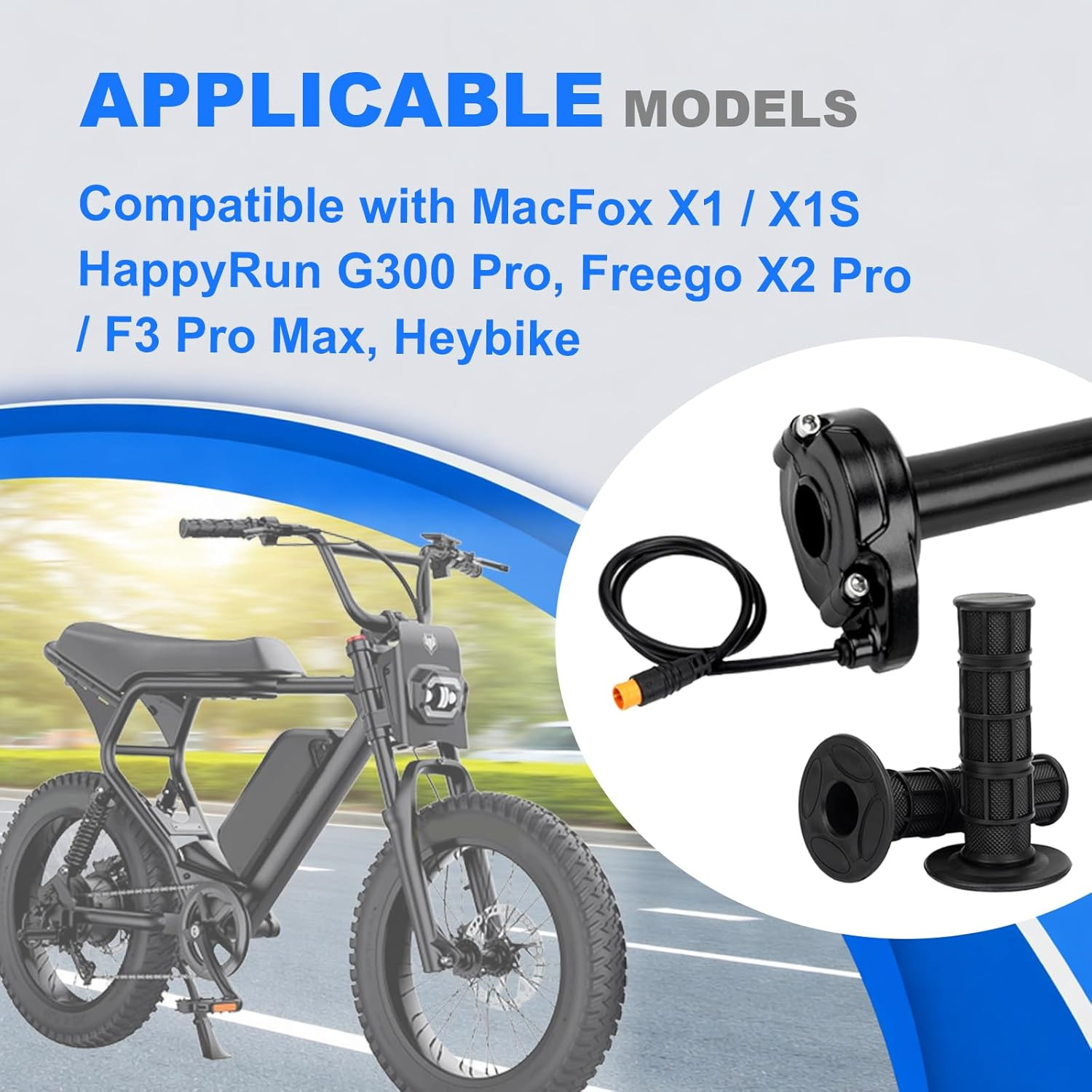 Ebike Full Twist Throttle for Macfox, 3 Pin Surron Style Throttle Grip Kit 12V-7