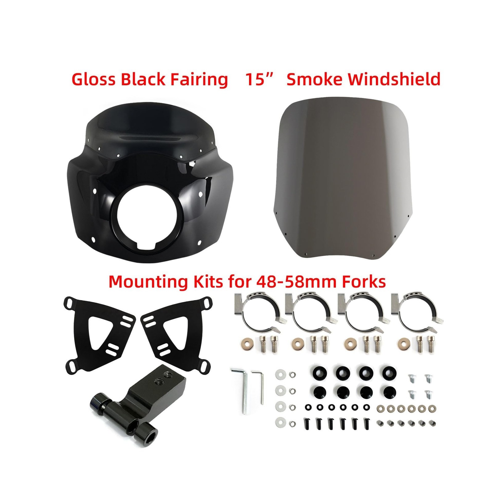 FATECIM Motorcycle 5.75″ Headlight Fairing with 15″ Smoke Windshield Windscre…