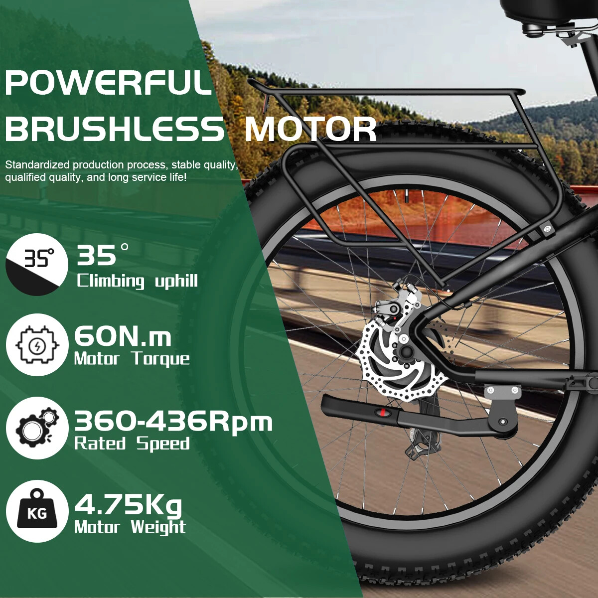 48V1000W Ebike Fat Tire Motor Brushless Gear Rear Rotate Motor Dropout 170-175mm
