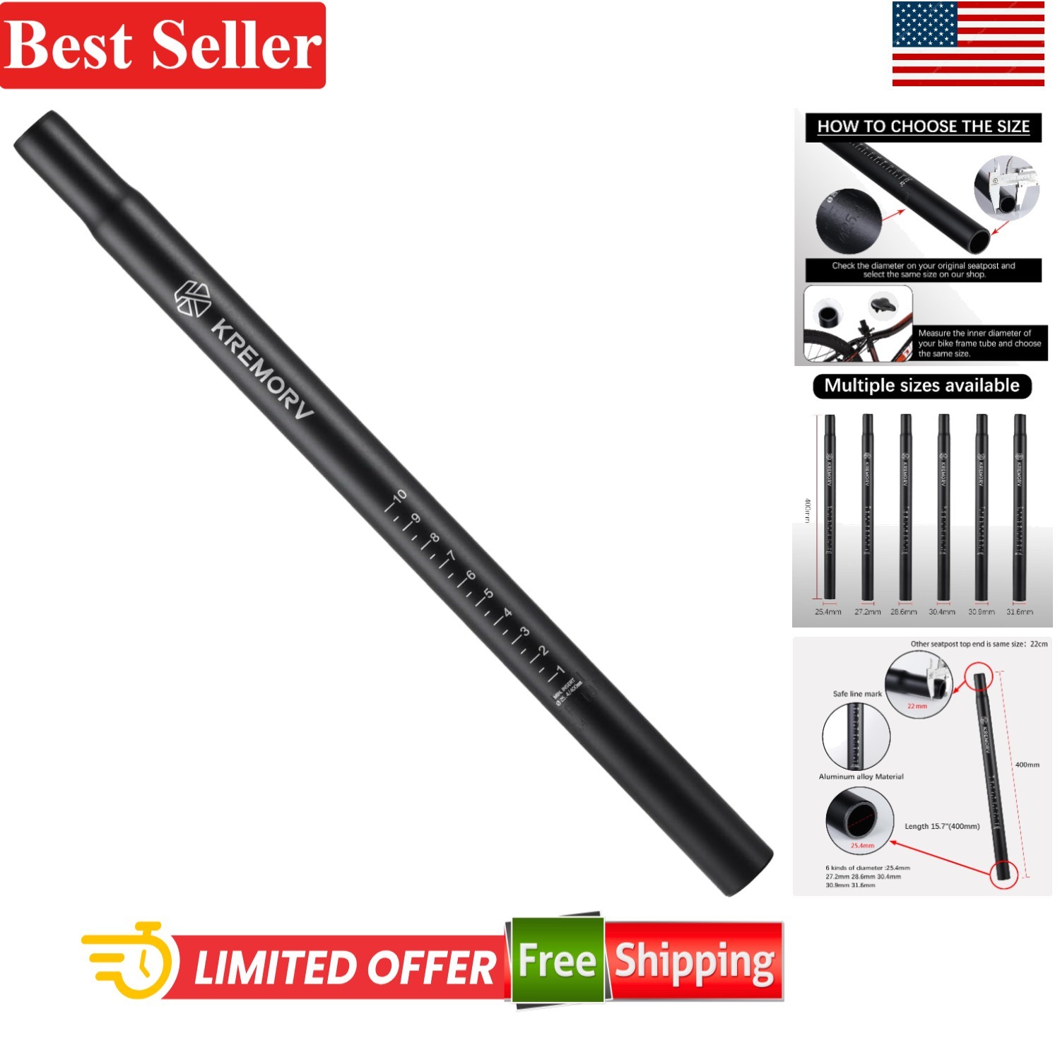 Durable 400mm Bike Seatpost – Universal Fit for Mountain, Road & Fixed Gear
