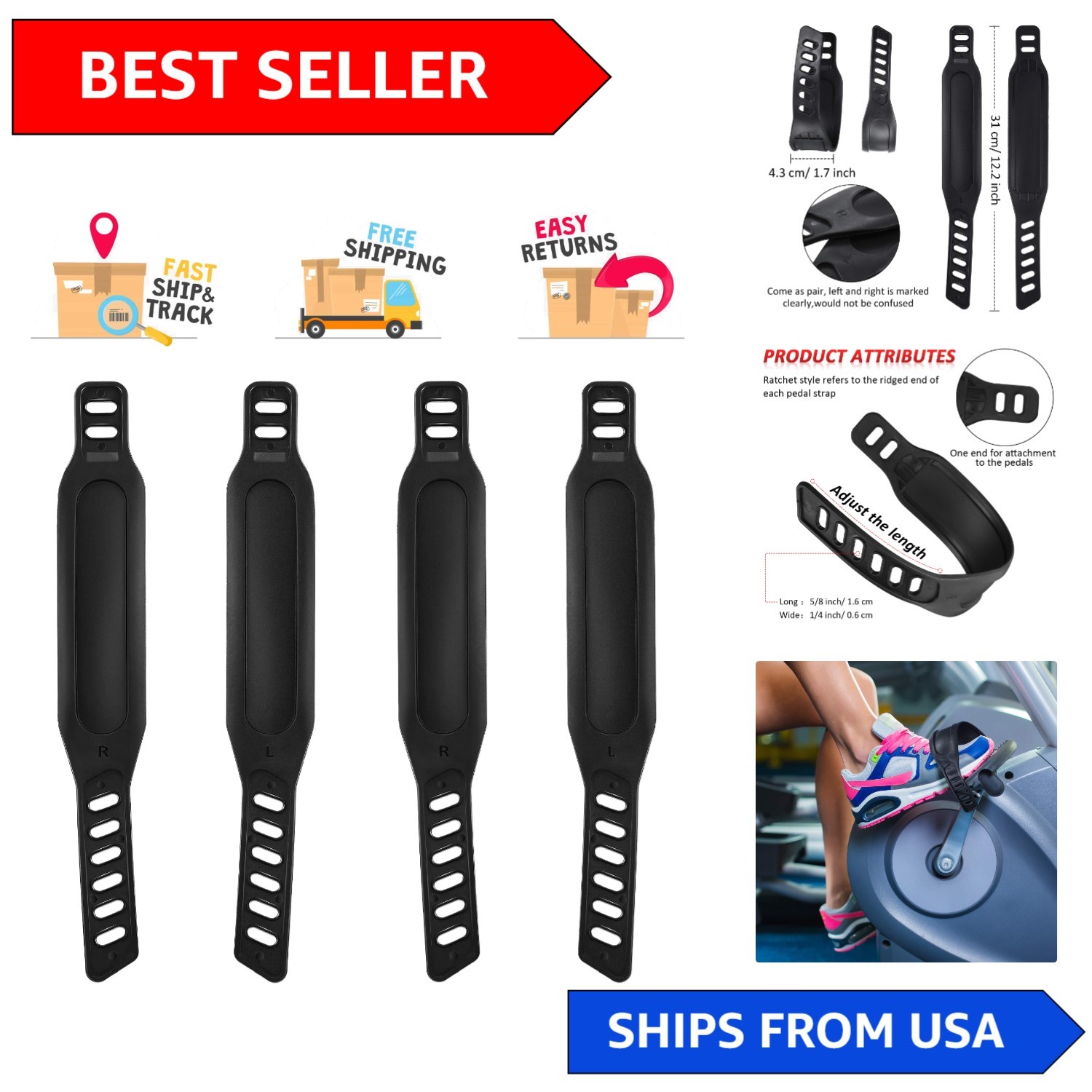 Universal Fit Stationary Bike Pedal Straps – Adjustable & Non-Slip Grip