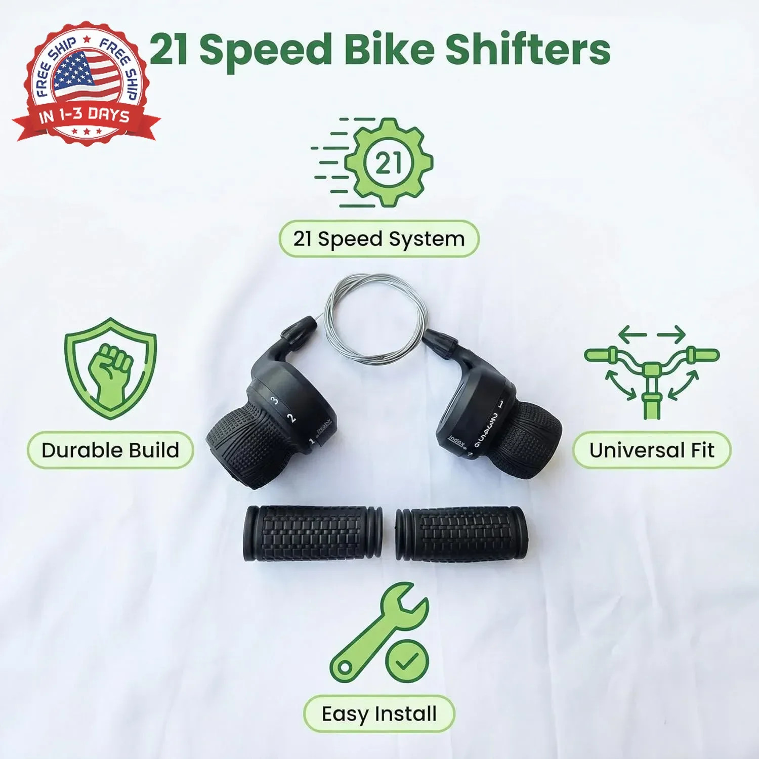 Bicycle 21 Speed Twist Shifter Revoshift Lever 3 x 7 Speed Grip Shift Left and R