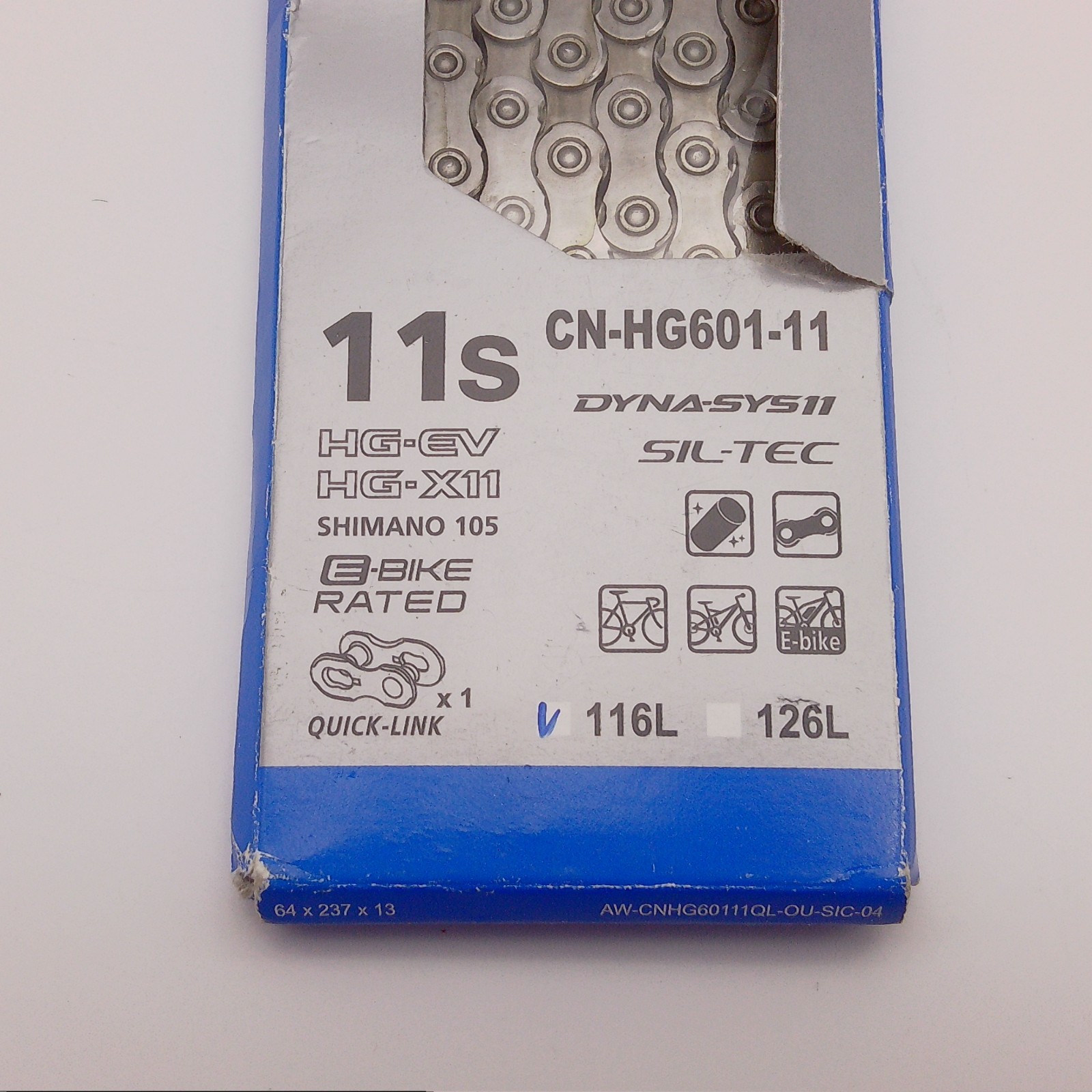 Shimano 105 Bike Chain 11s 116L CN-HG601-11, 64x237x13, Dyna-Sys11, E-Bike Rated