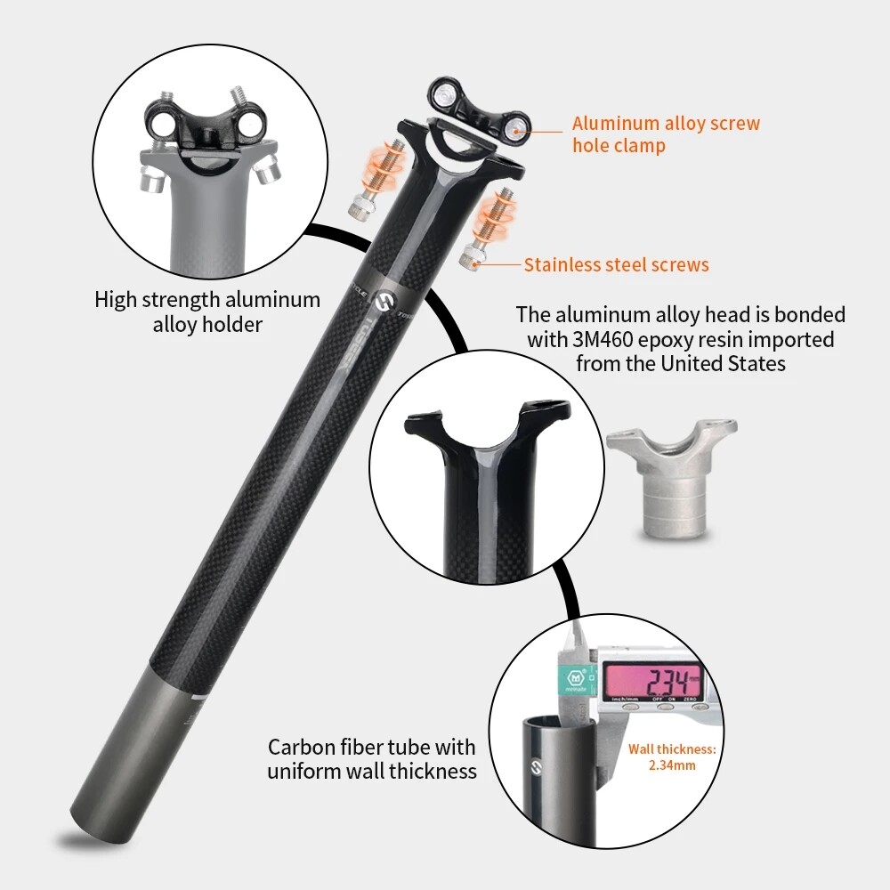 TOSEEK MTB Carbon Fiber Road Bike Seat post Seatpost 27.2 30.8 31.6*350 400mm