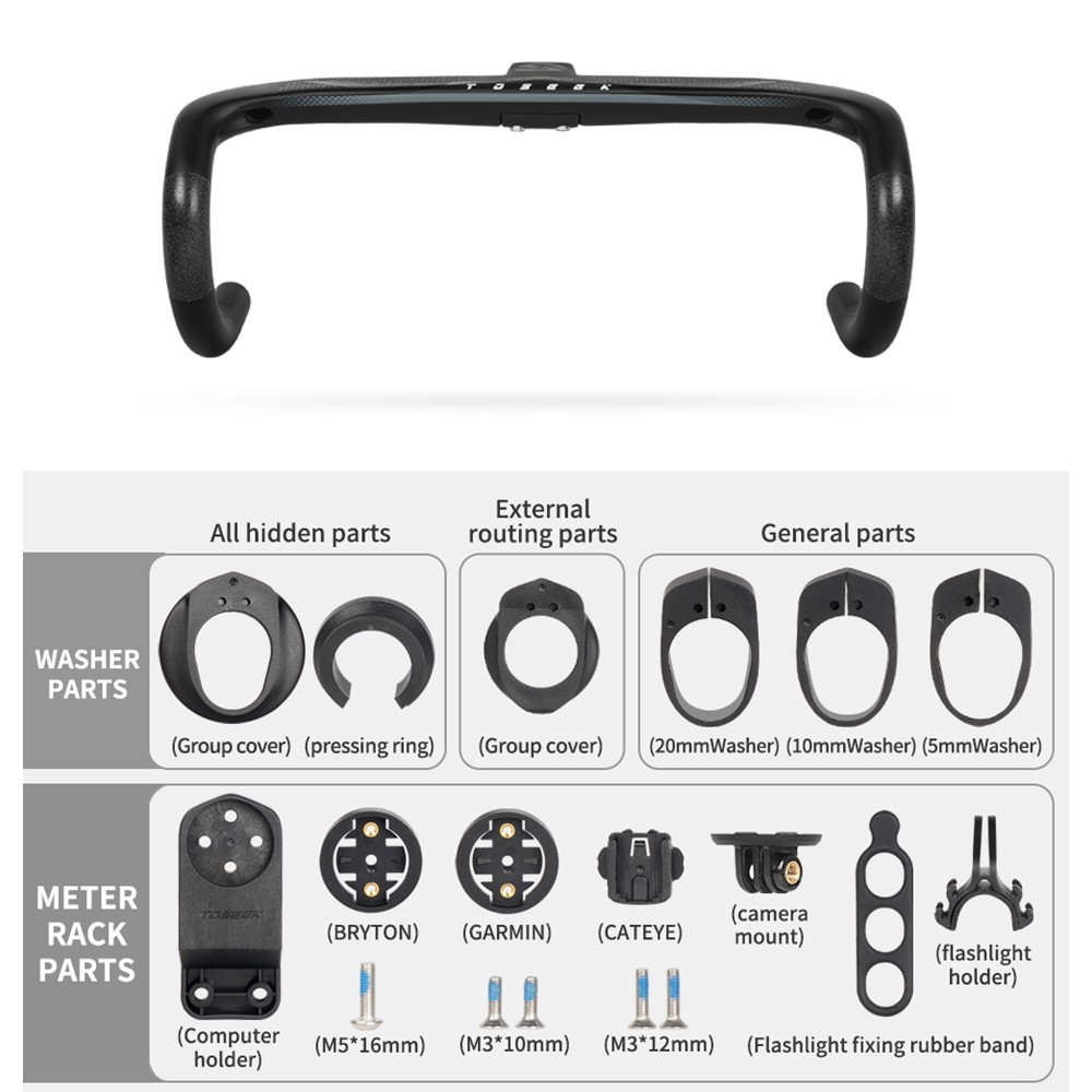 TOSEEK Carbon Fiber Integrated Handlebar -8° Gravel Road Bicycle Drop Bar 28.6mm