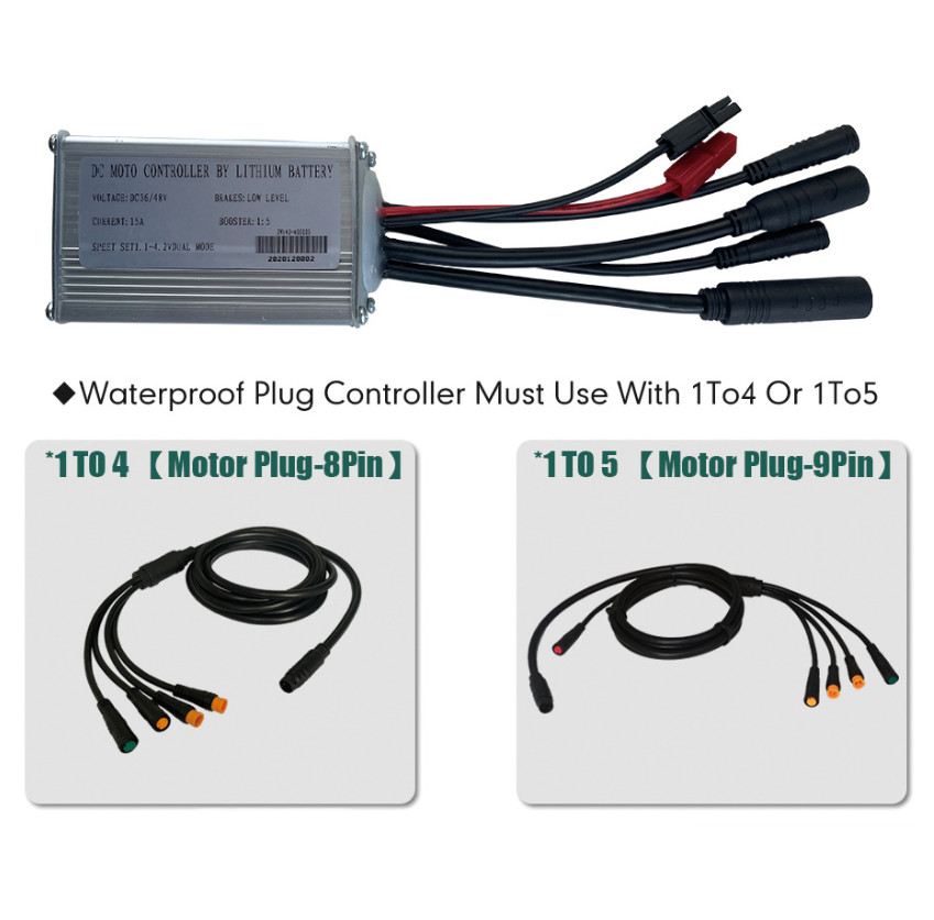E-bike JN 36V/48V 15A 250W 9 PIN Square wave controller with light wire