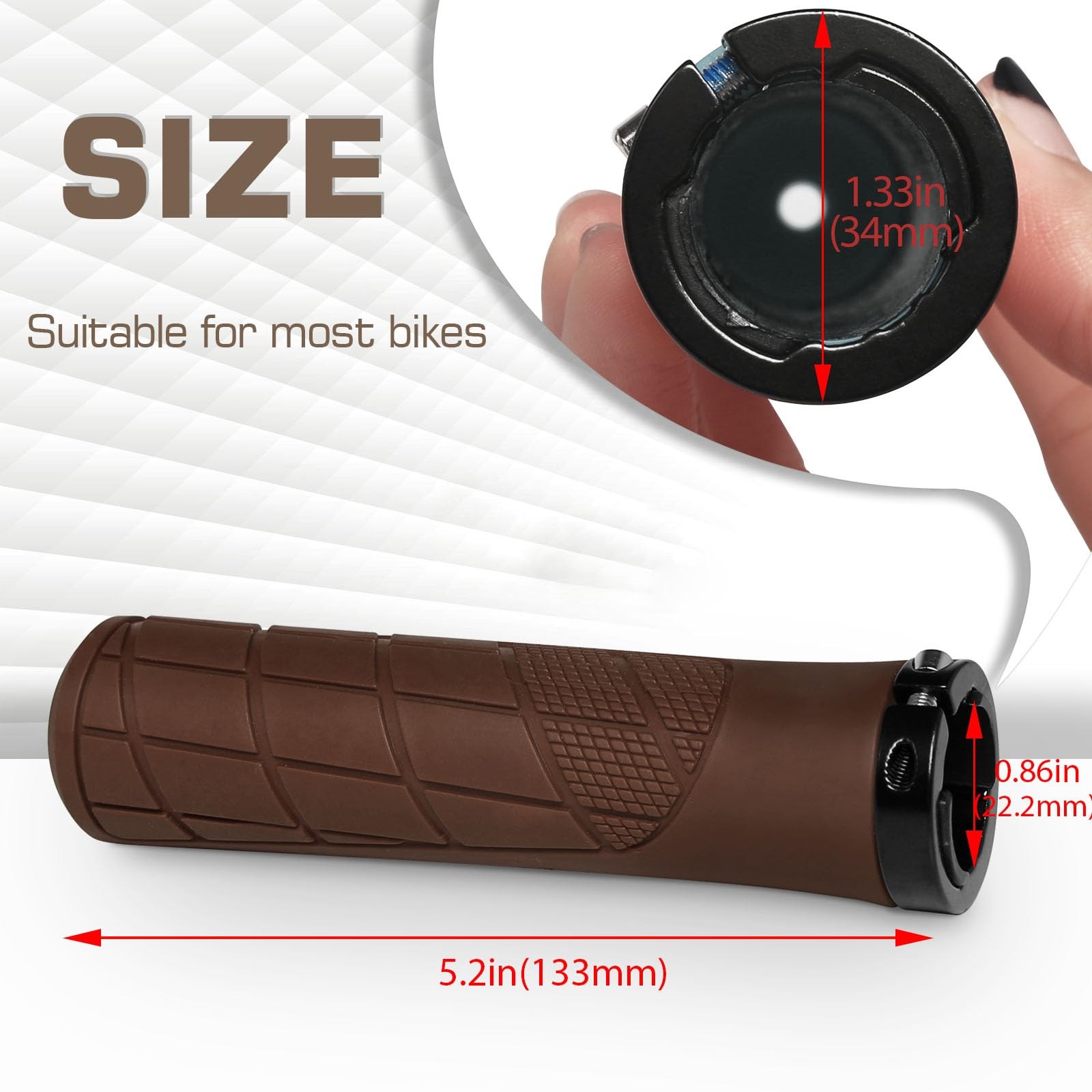 BUCKLOS Single Lock on Bike Handlebar Grips – Mountain MTB cm, Brown