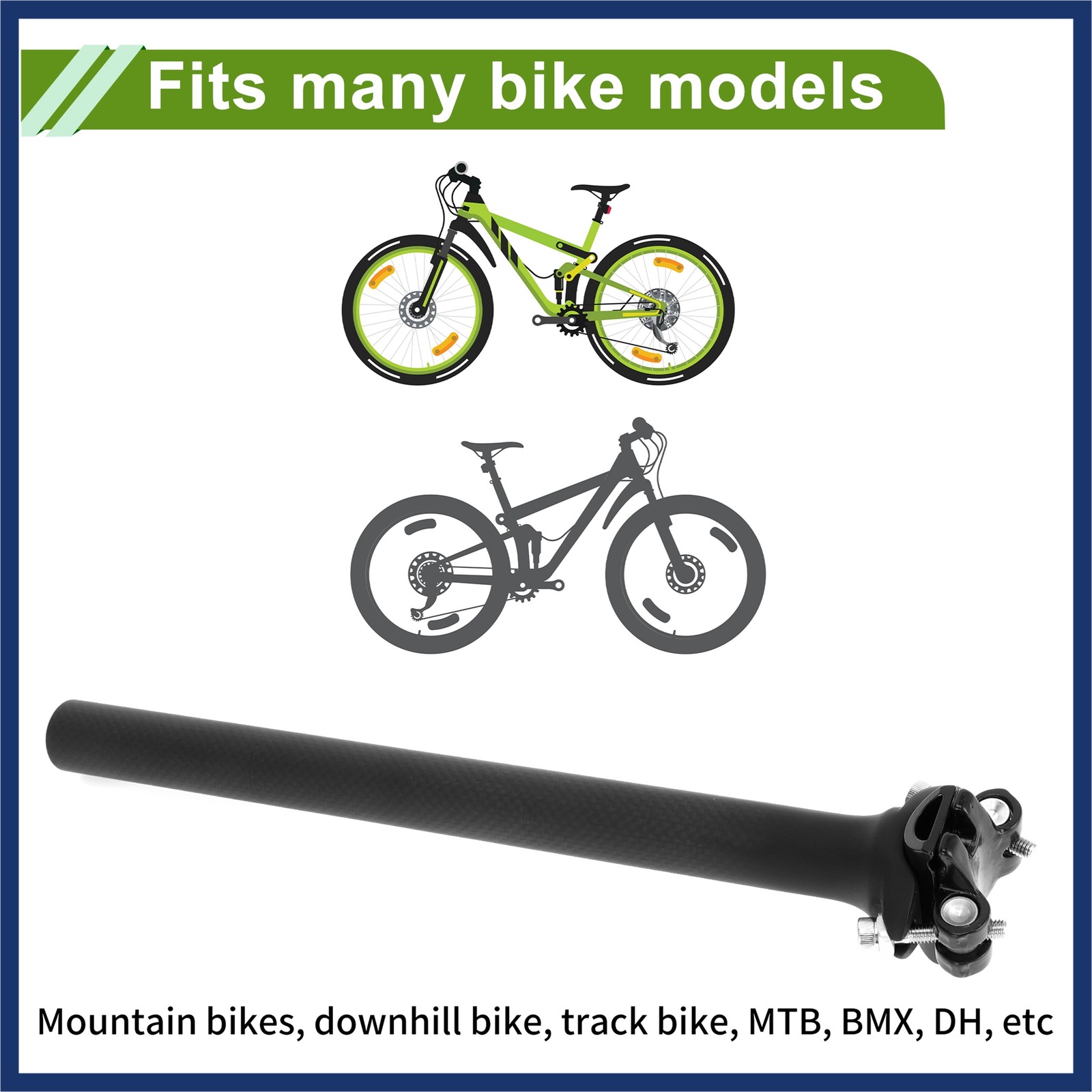 Bike Seat Posts 25.4x300mm Adjustable Angle Lightweight Matte Black