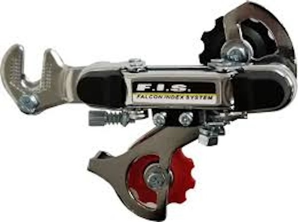 Falcon Rear Derailleur XA-07 Long Reach 7/8 Speed Index w/Hanger Silver Commuter