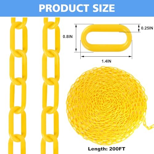 Plastic Chain Plastic Chain Links, Waterproof Safety Chain, 200FT Yellow