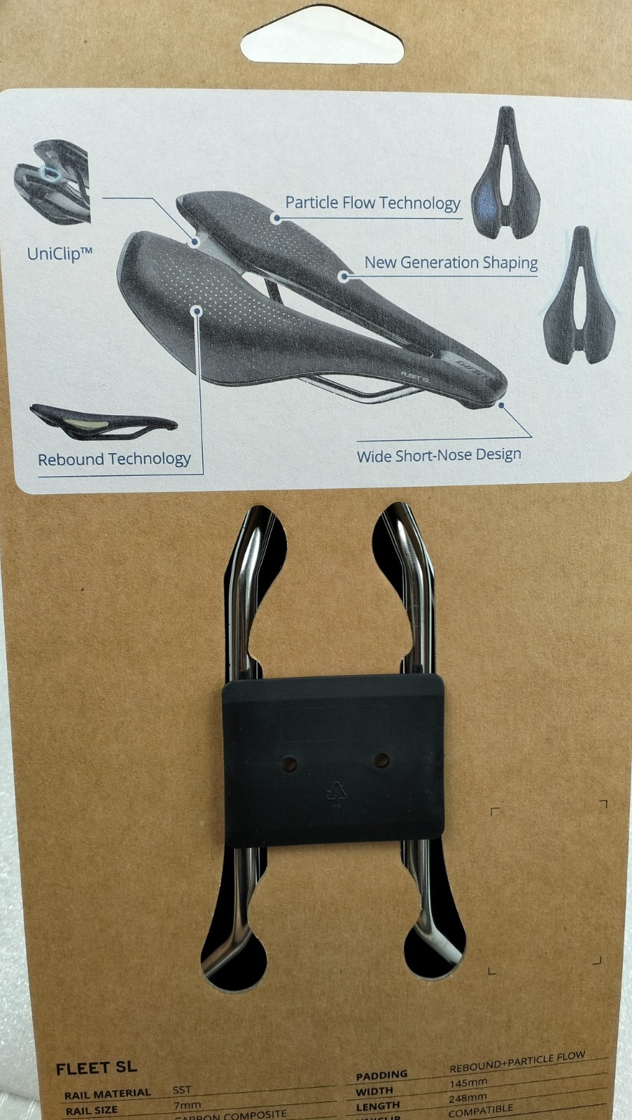 GIANT FLEET SL BLACK SADDLE 248X145MM SHORT NOSE CARBON COMPOSITE WEIGHT 222g