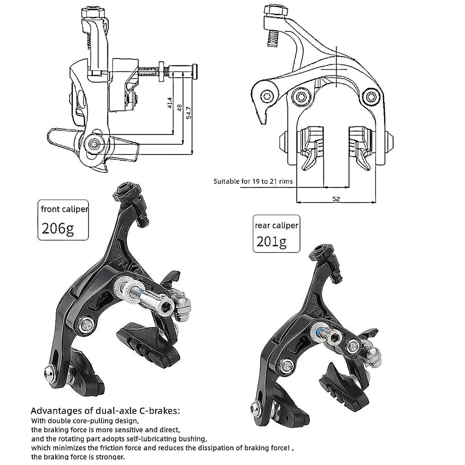 Double Pivot Road Bike Brakes – Aluminum Side Pull Caliper Set for Front and Rea