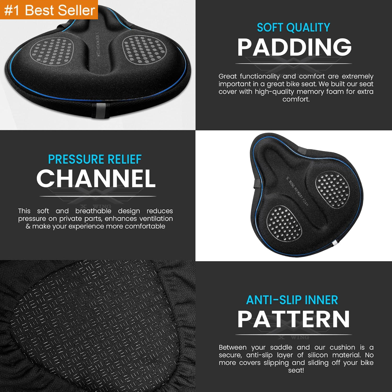 Bike Seat Cover Padded with Memory Foam, Bicycle Saddle Soft for Men Women, Comf
