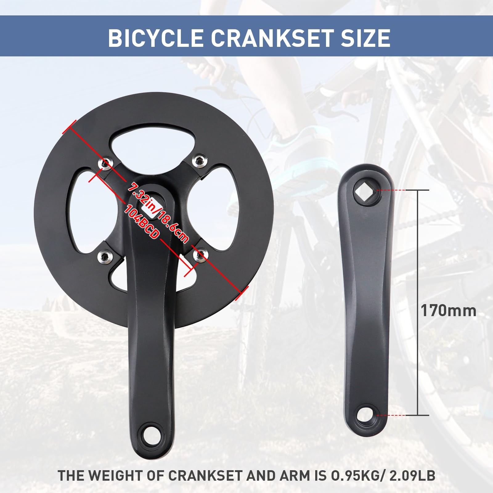 «42T Crankset with Alloy Cover, 170mm Arm for Single Speed & 6/7/8 Speed Bikes»
