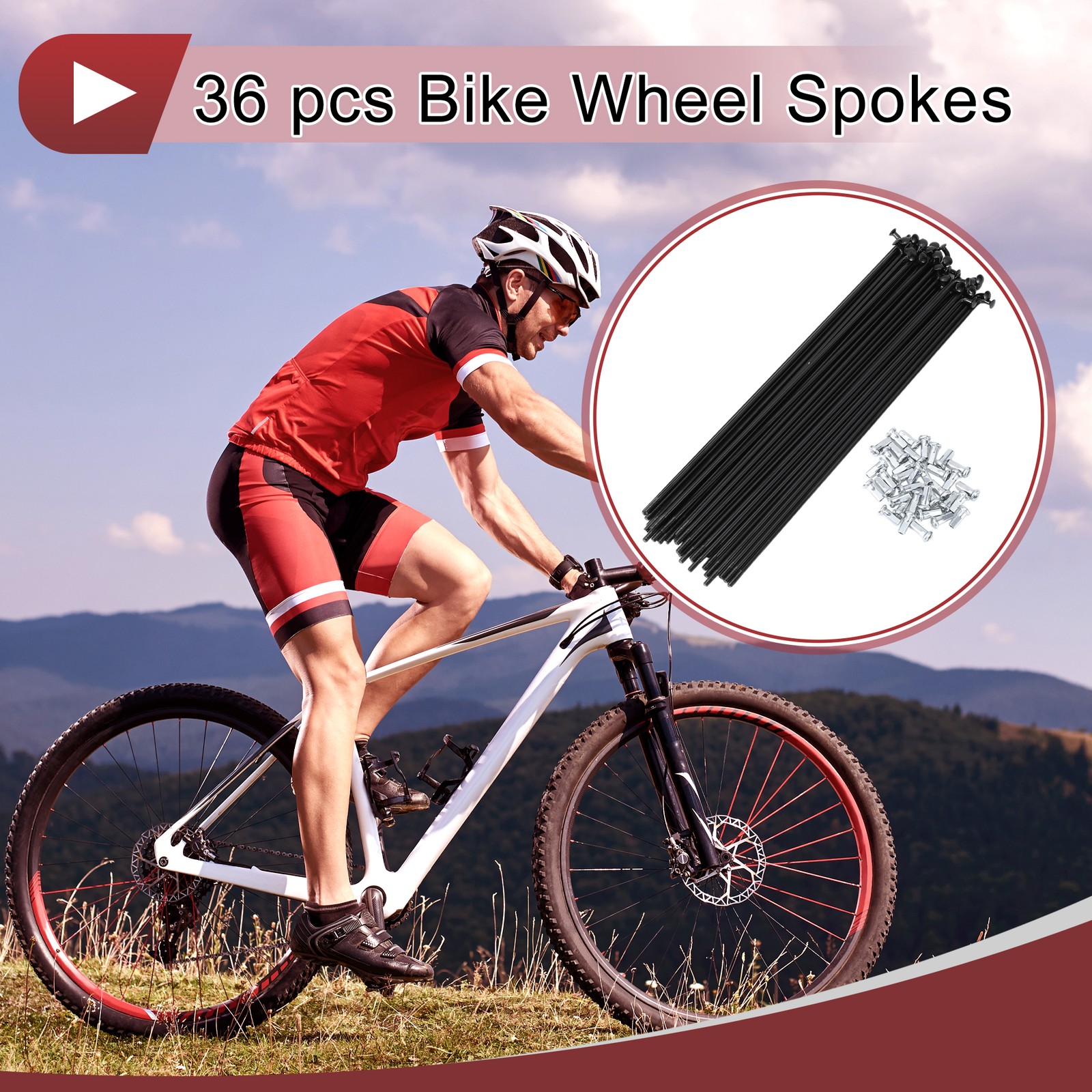 36 Set 12G Bicycle Spokes 193mm Bike Wheel Spokes 45 Steel Black