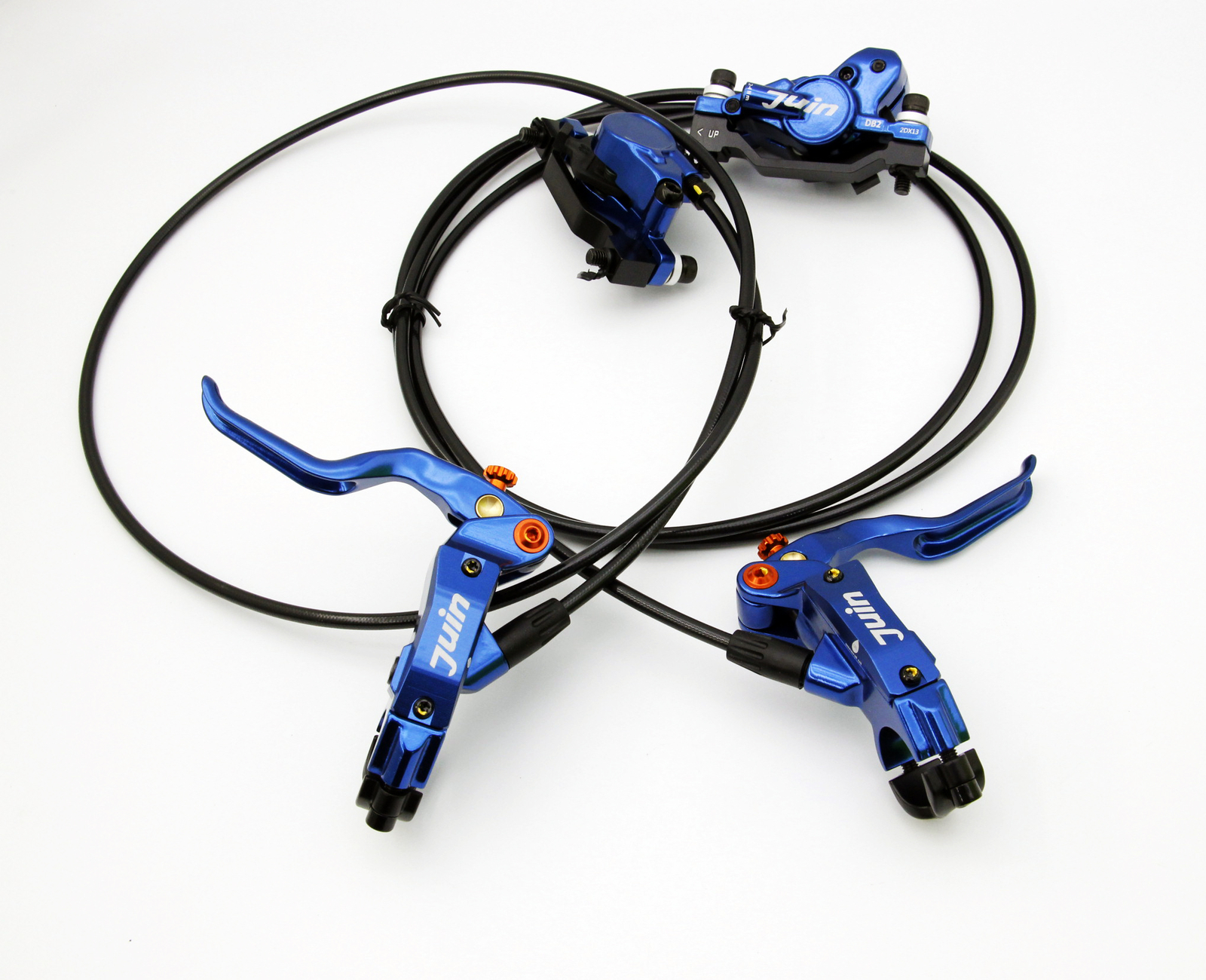 Juin Tech DB2 Full Hydraulic Disc Brake Set Blue F/R Post Mount 160mm Rotors