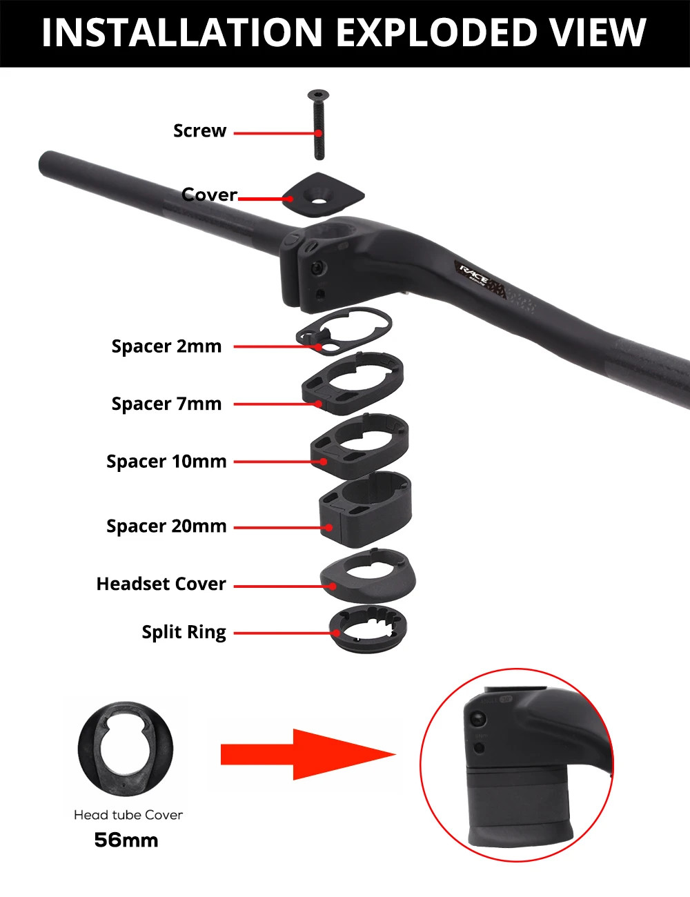 Full Carbon Fiber Mountain Bike Integrated Cockpit -30 Degree Internal Cable