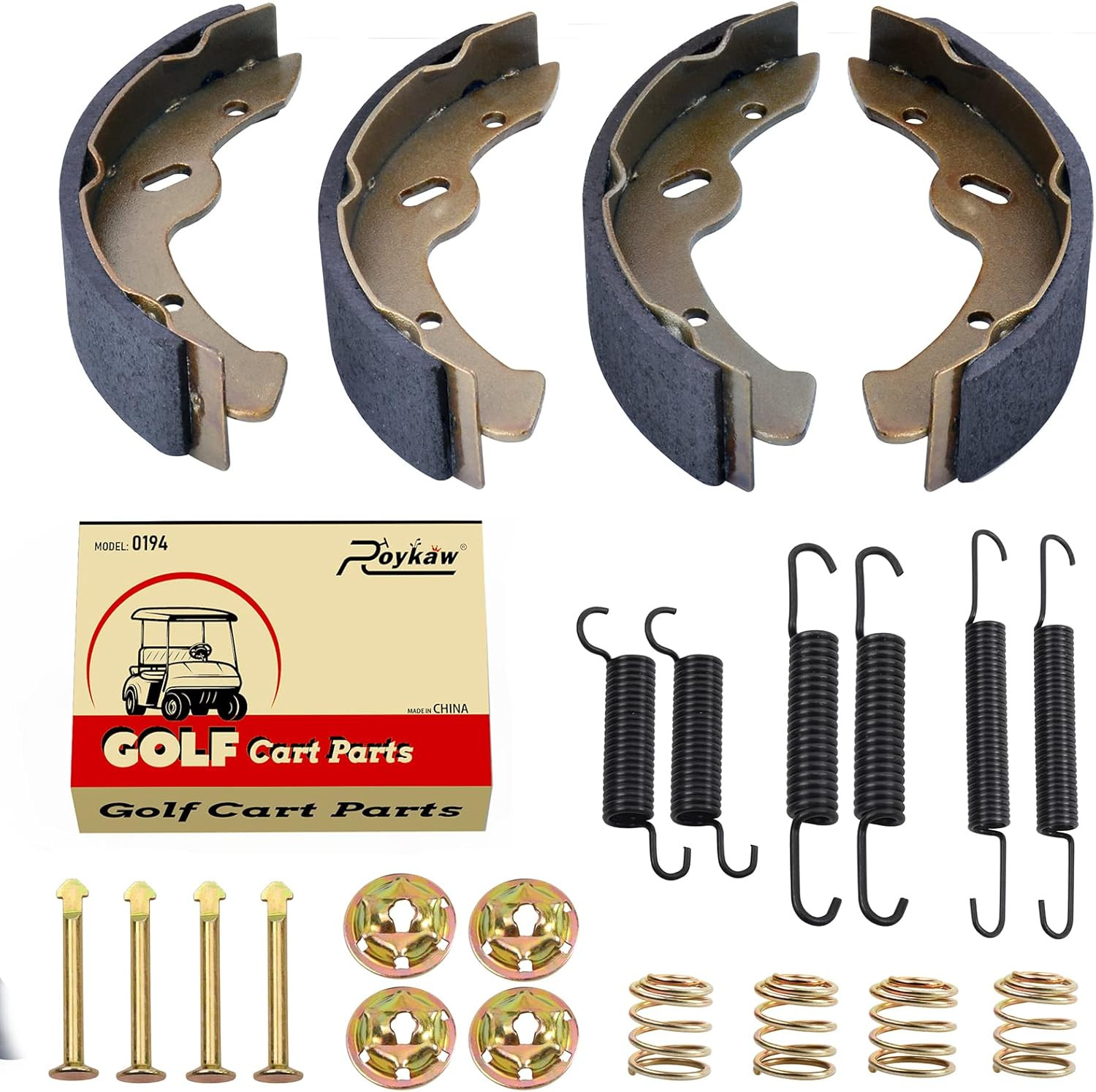 EZGO Brake Shoes Pads and Spring Kit Compatible With1996-Up Txt/St350/Workhorse