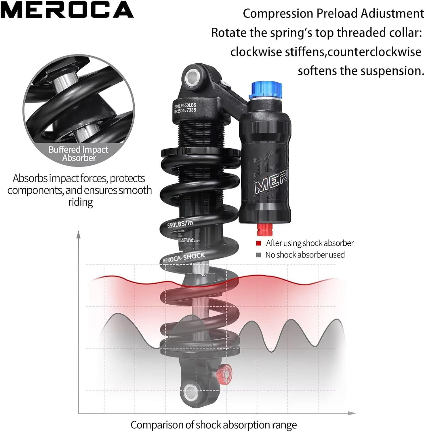 Adjustable Air Spring Coil over Shock Absorber for Mountain Bikes, 190-265Mm, 55