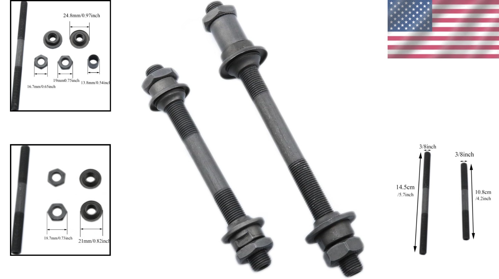 Durable Steel Bike Axle Kit – 2PCS Front 108mm & Rear 145mm for Mountain Bikes