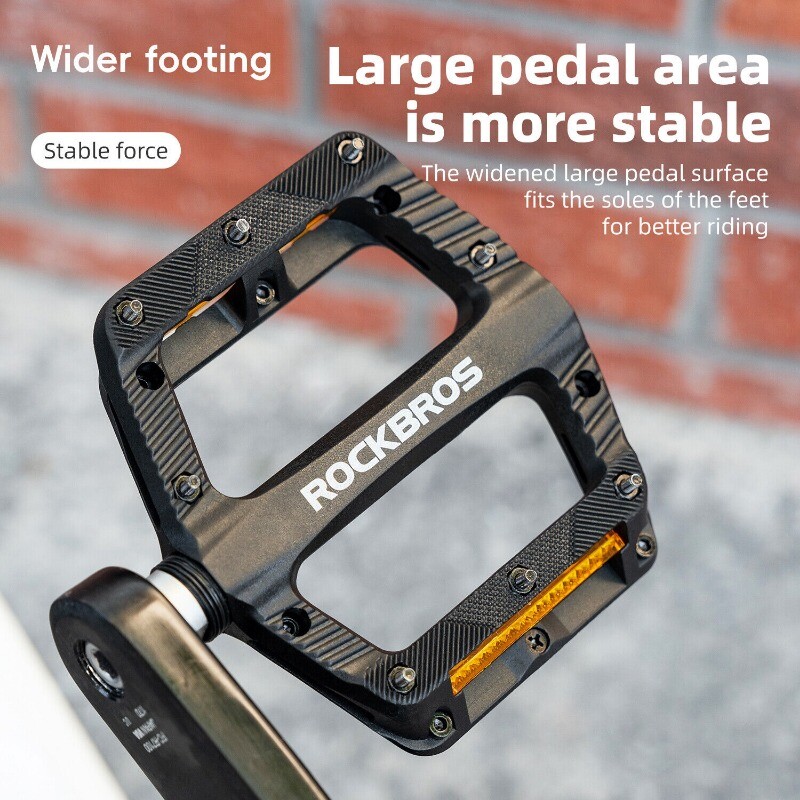 ROCKBROS MTB Bicycle Flat Pedals with Reflectors Nylon 9/16″Lightweight Platform
