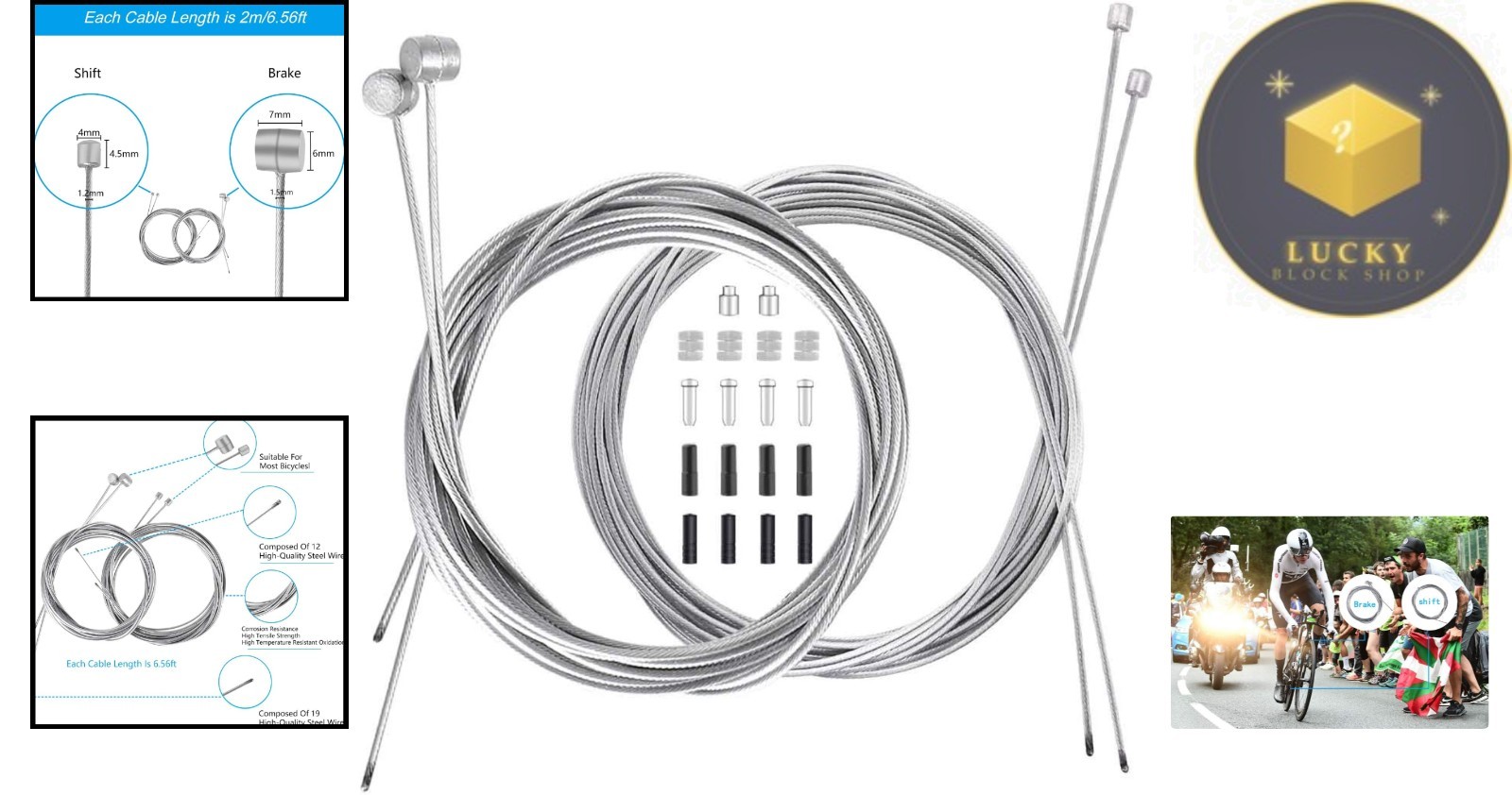 Durable Stainless Steel Bike Brake & Shift Cables – 2000mm Length, 18 PCS Set