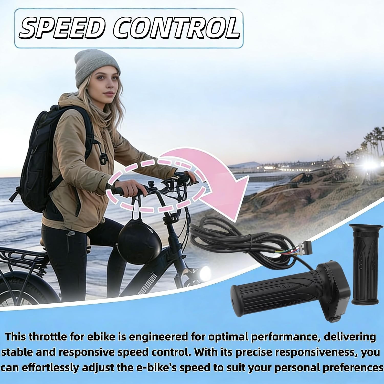 36V Electric Bike Throttle Twist Grip with Cruise Control Button | 6-Pin Repl…