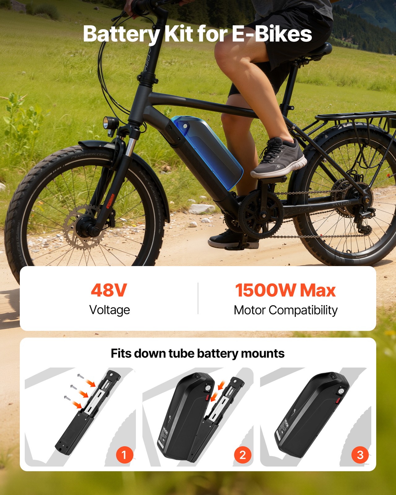 VEVOR Ebike Battery Electric Bike Lithium Battery 48V 20Ah for 1500W Motor BMS