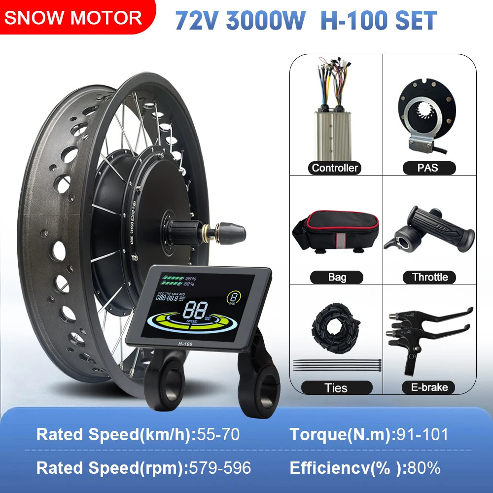 72V 3000W Ebike Bicycle Conversion Kit4.0 Rear Hub Motor Wheel Fat Tire 20 24 26