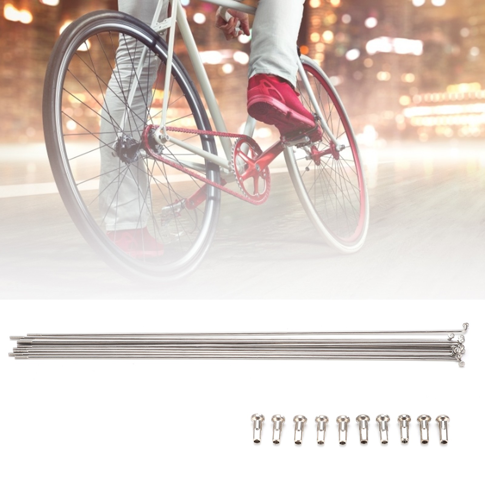 220mm 10 Sets 14G Bicycle Stainless Steel Spokes With Cap For Road Mountain W