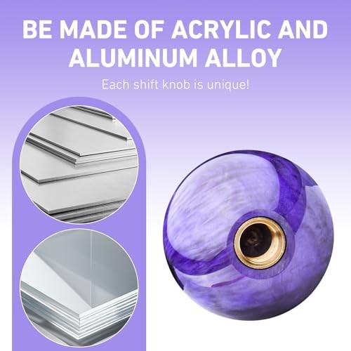 Car Gear Shift Knob, 2.13″ Round Shifter Ball Head with 3 Size 1 PC Purple