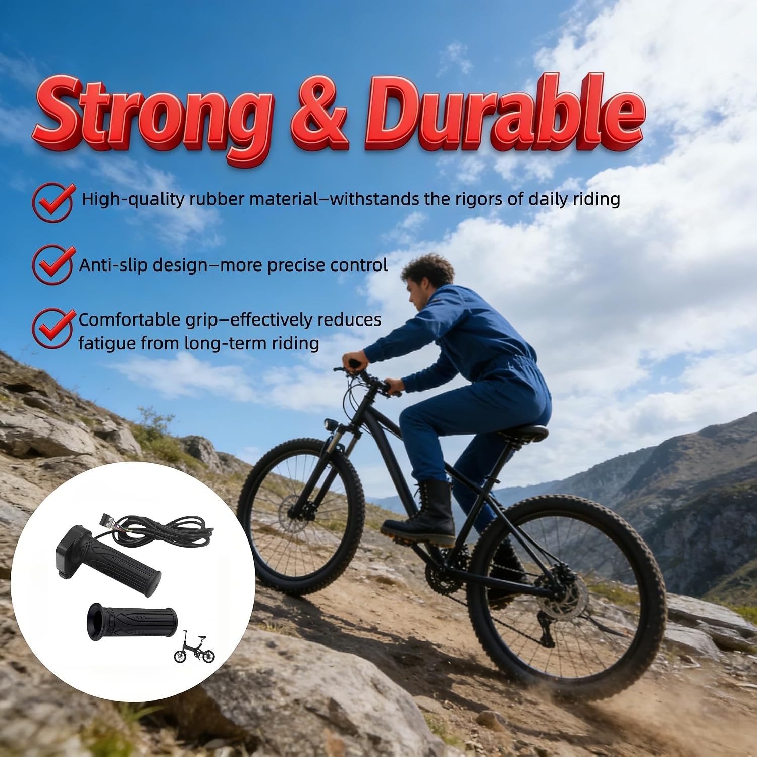36V Electric Bike Throttle Twist Grip with Cruise Control Button | 6-Pin Repl…