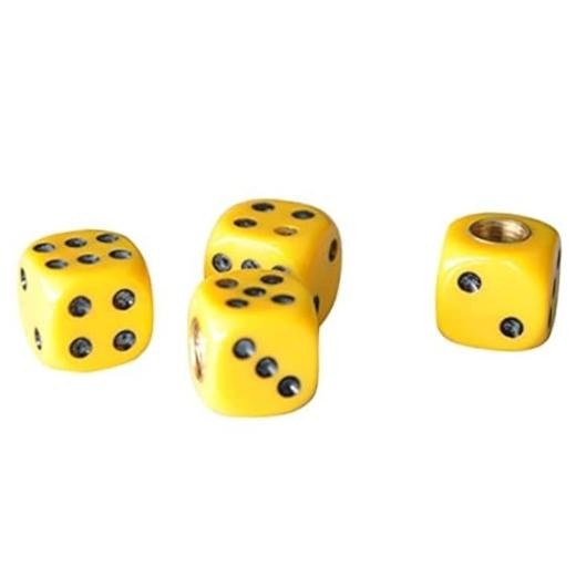 4pcs/Set Universal Vehicle Wheel Stem Tyre Air Valve Stem Caps Dice Yellow