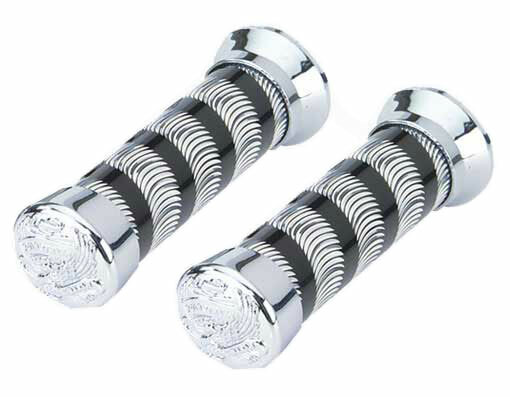 NEW! VINTAGE LOWRIDER 130MM LONG GRIPS SWIRL 9518 BLACK/CHROME EAGLE.