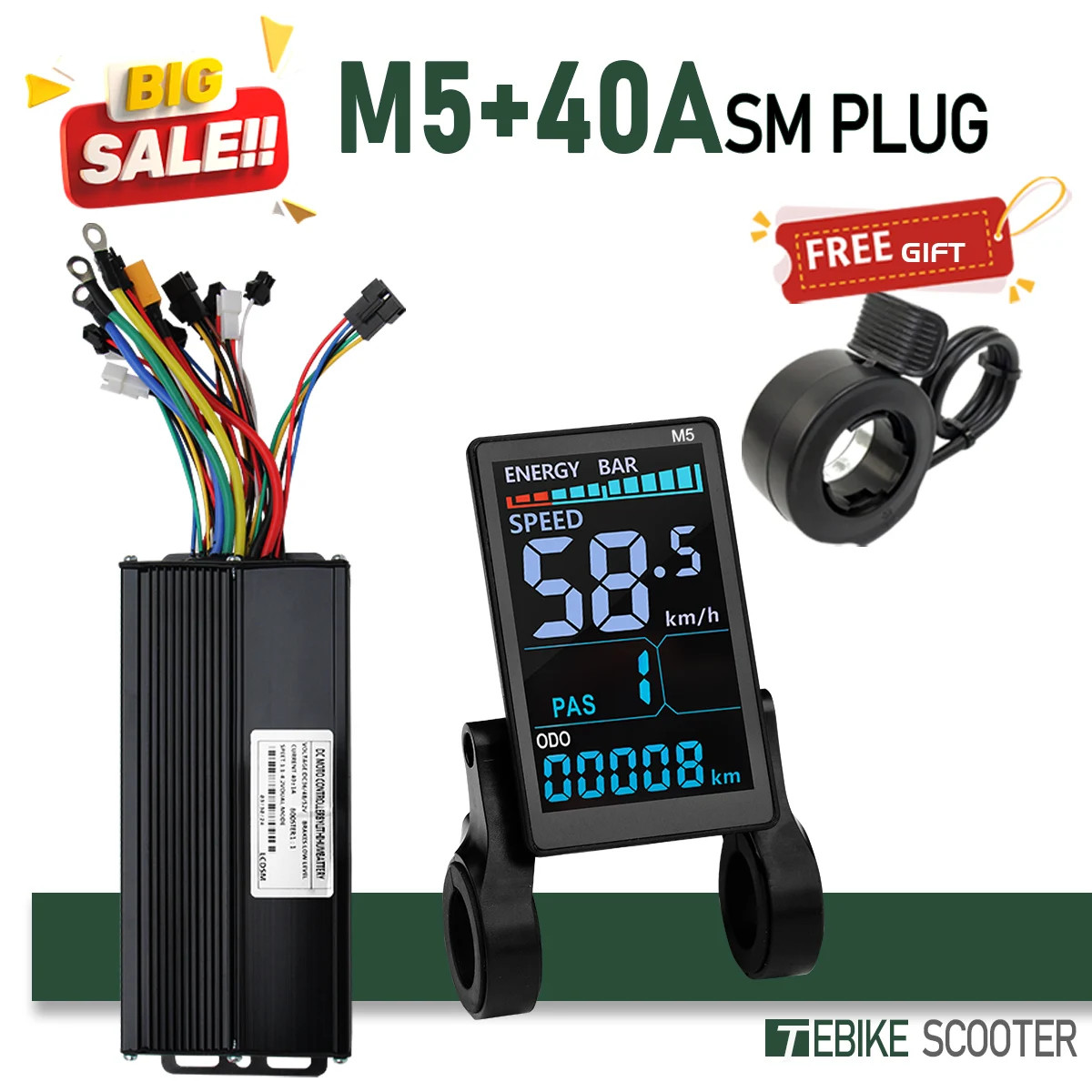 E-bike Sine Wave 3 Mode Controller Set 17A 26A 30A 40A with Color M5 Display