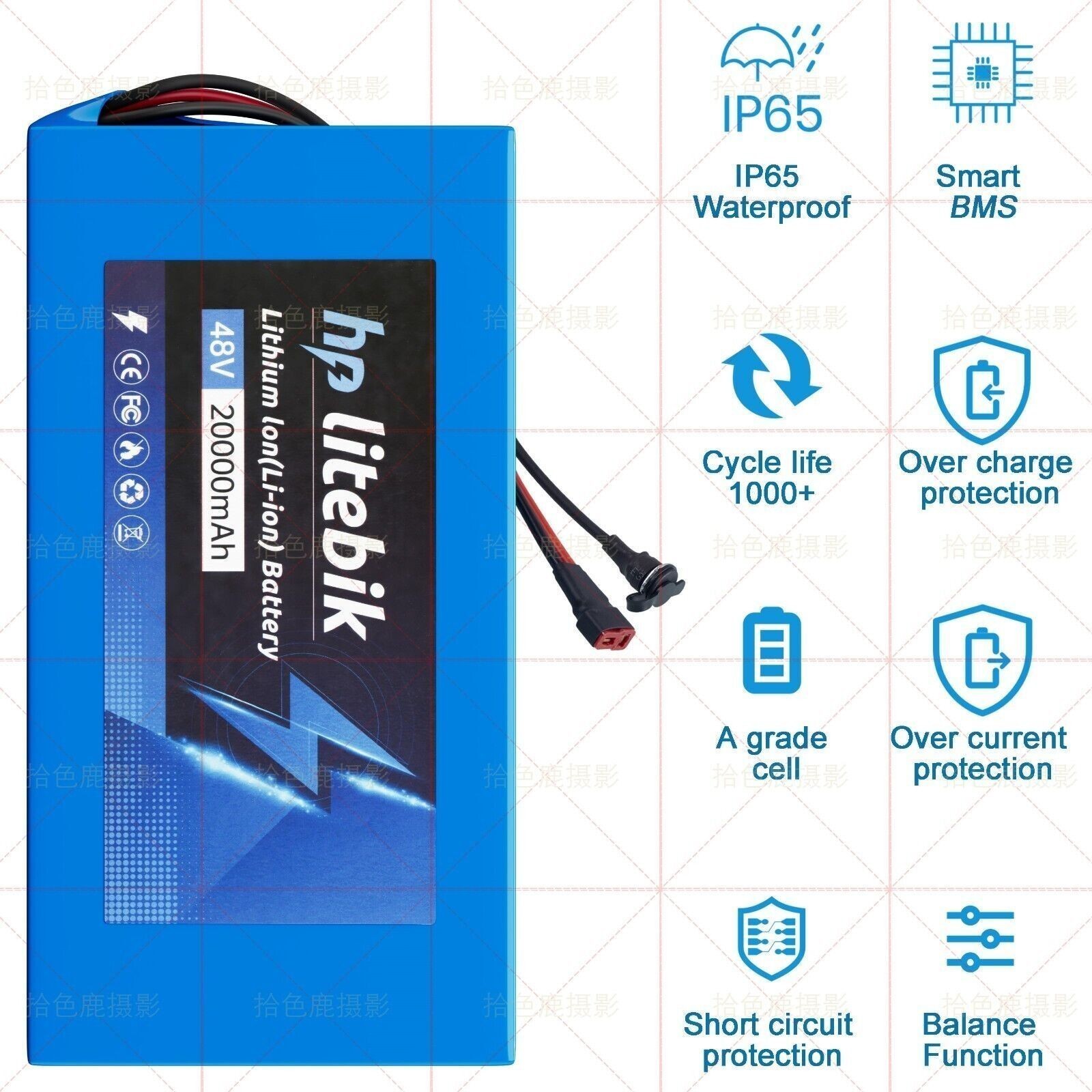48V 20Ah Lithium Battery 30A BMS for ≤1500W Ebike Electric Bike Bicycle Scooter