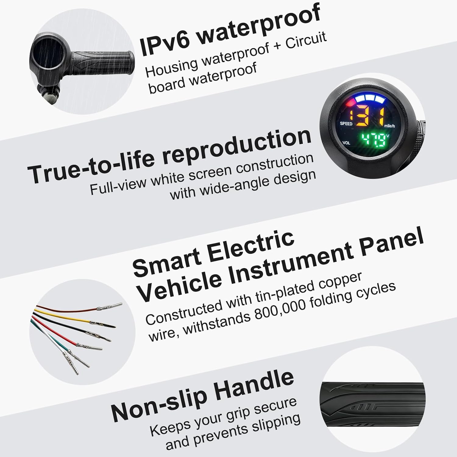 48V Ebike Throttle with Colored LCD Display, Key Lock 6 Pin Full Twist Throttle