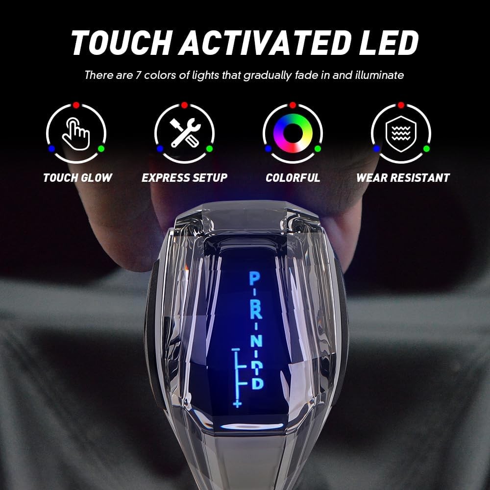 Car Universal LED Crystal Gear Shift Knob, 7 Color Touch-Activated Illumination