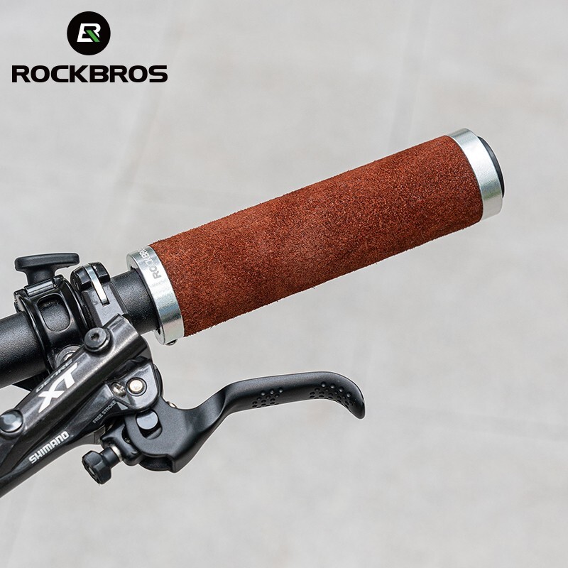 ROCKBROS Bicycle Grips Leather Handlebar Grip Shockproof Bilateral Lock Grips