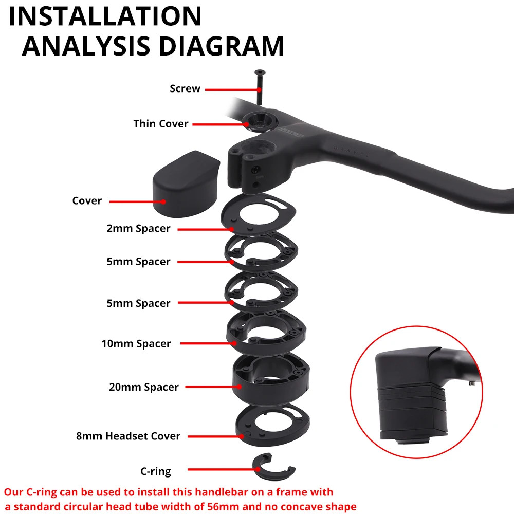 Carbon Gravel Road Bike Drop Bar Integrated Cockpit -6 Degree Internal Cable