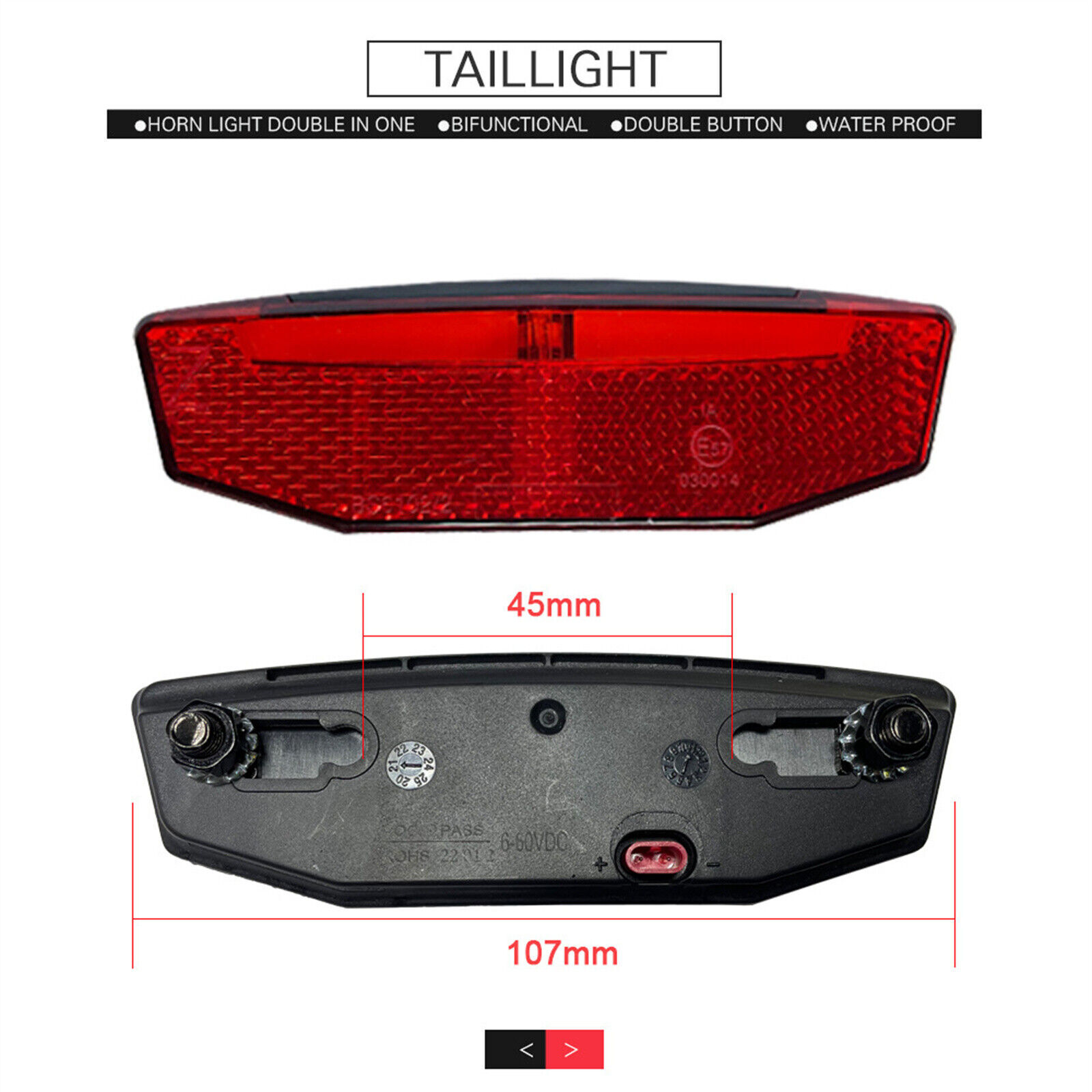 36V/48V/52V/60V 3 in 1 E-Bike Light set Headlight & Tail Light with Horn Switch
