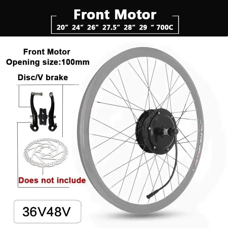 48V 250-500W 20″24″26″700C Wheel Electric Bike Brushless Front/Rear Hub Motor