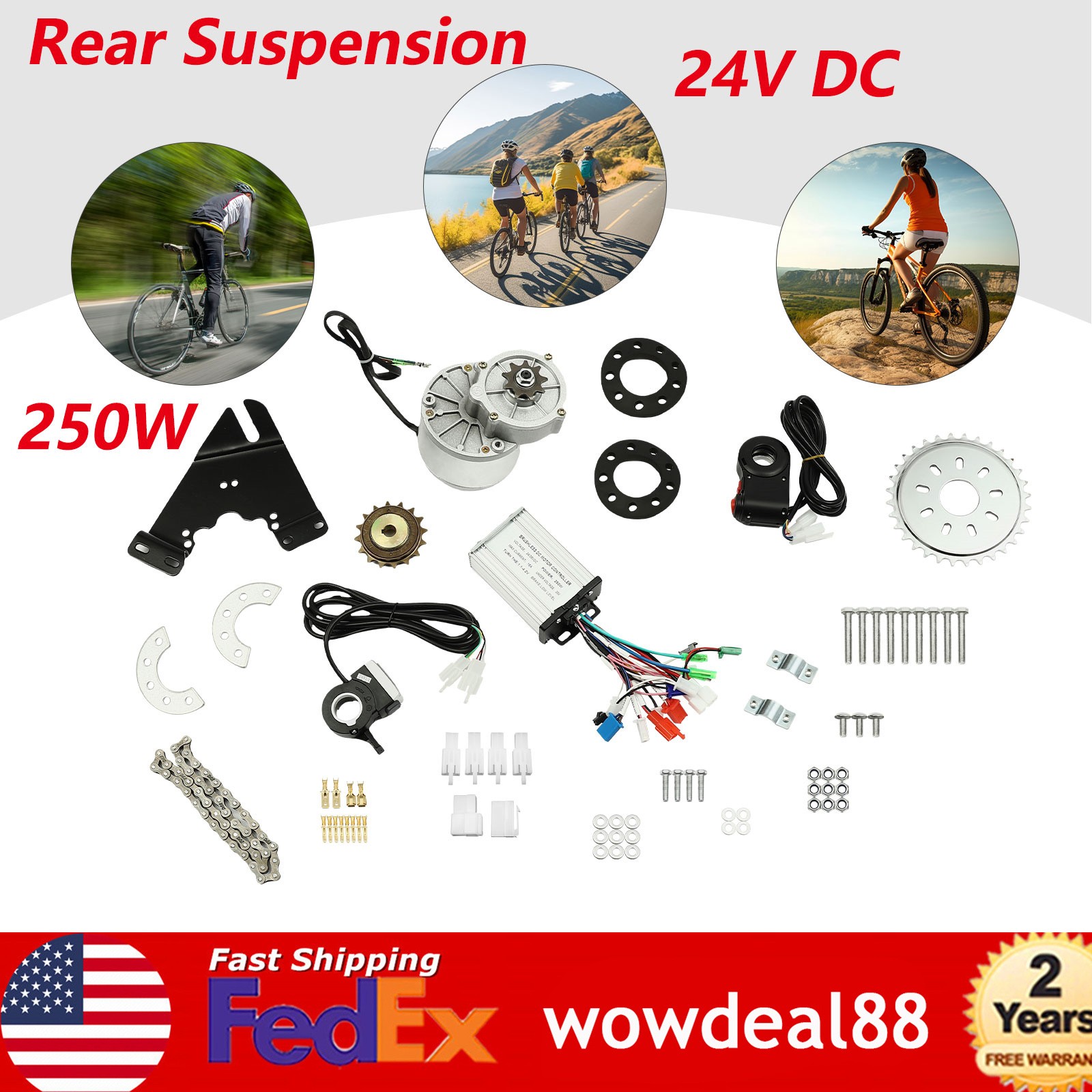 250W 24V Electric Bicycle Brushless Motor &Controller Conversion Kit Adjustable