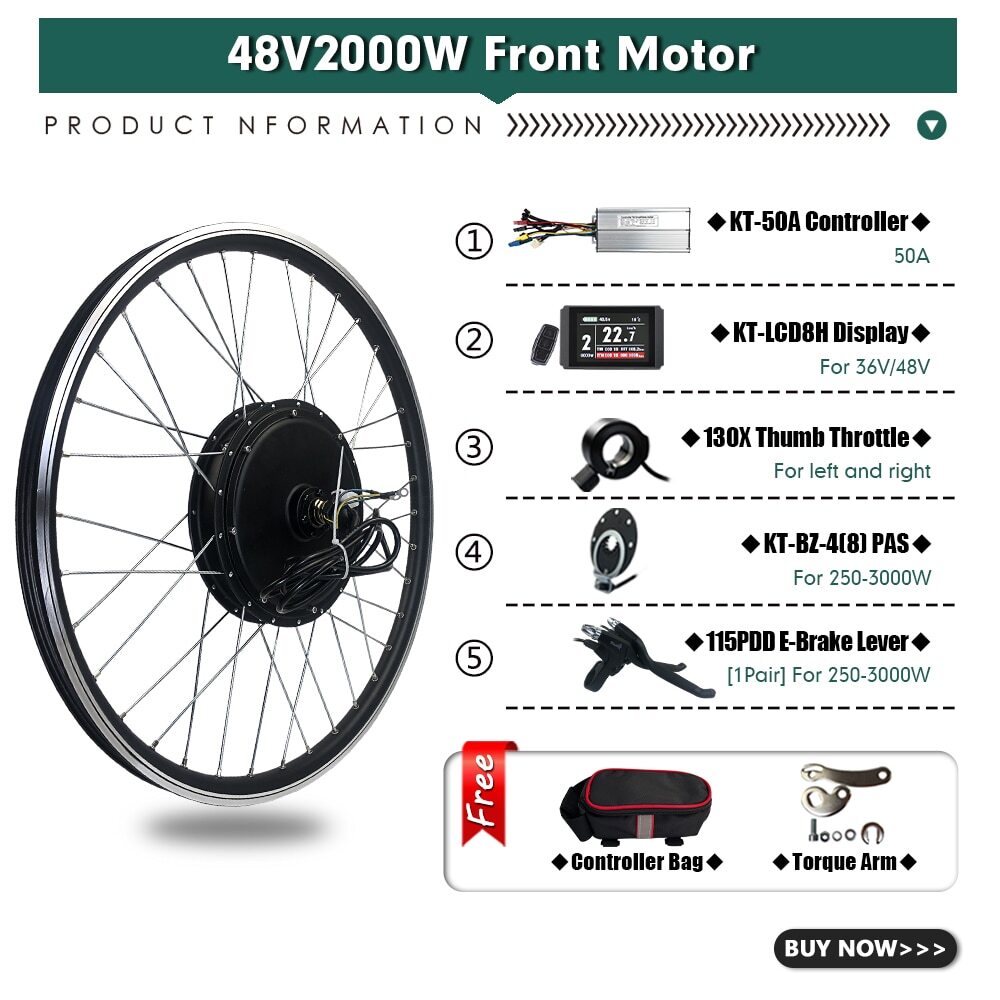 48V 2000W Electric Bicycle Front Motor Wheel Conversion Kit 20-29 Inch /700c
